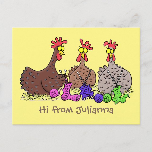 Carte Postale Drôle dessin animé de poulets de tricot (Devant)