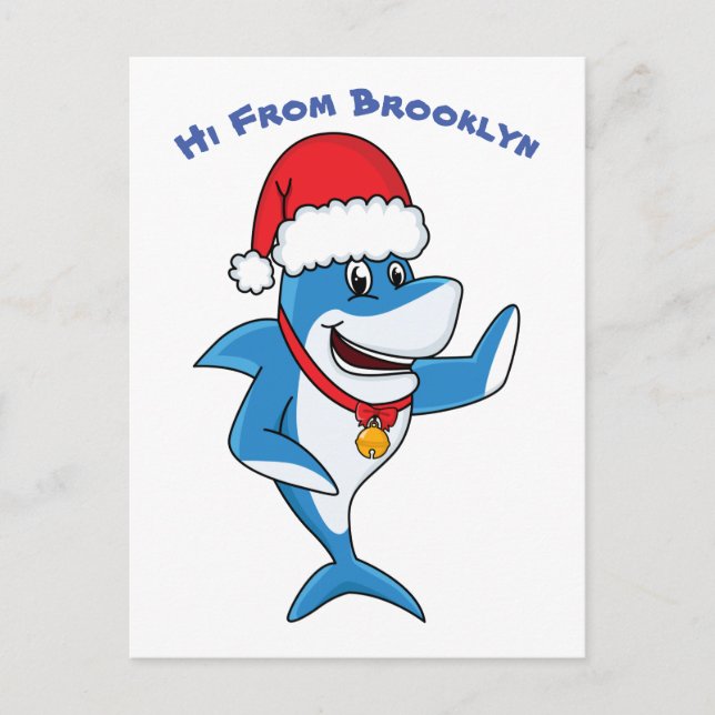 Carte Postale Drôle dessin animé de requin de Noël (Devant)