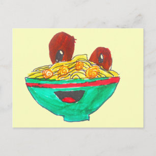 Carte Postale Drôle dessin animé spaghetti boules de viande art