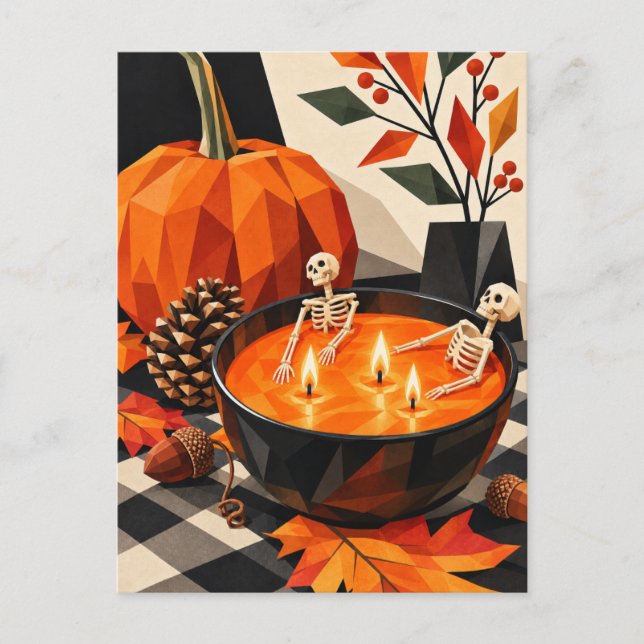 Carte postale drôle d'Halloween avec des squelette (Devant)