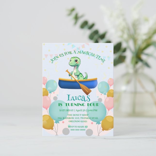 Carte Postale Drôle dinosaure Kayak fête d'anniversaire do-it-yo (Debout devant)