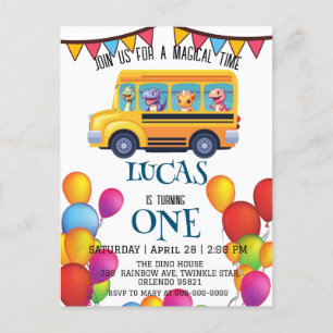 Carte Postale Drôle dinosaure Retour à l'école Bus garçon Annive