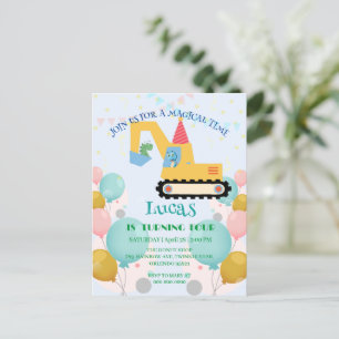 Carte Postale Drôle dinosaure tracteur fête d'anniversaire do-it