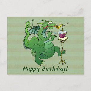 Carte Postale Drôle dragon soufflant bougies d'anniversaire