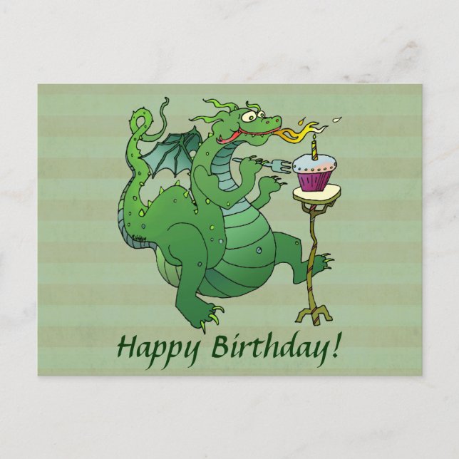 Carte Postale Drôle dragon soufflant bougies d'anniversaire (Devant)