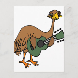 Carte Postale Drôle Emu Bird Jouer de la guitare Cartoon