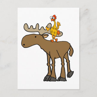 Carte Postale Drôle en caoutchouc Poulet équitation Moose Cartoo
