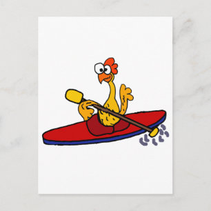 Carte Postale Drôle en caoutchouc Poulet kayak dessin animé