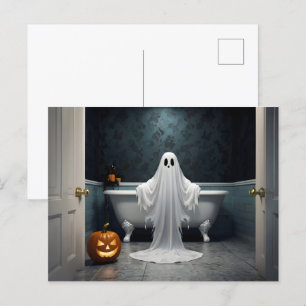 Carte Postale Drôle fantôme d'Halloween dans les toilettes de la