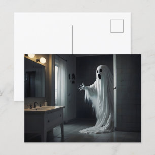 Carte Postale Drôle fantôme d'Halloween dans les toilettes de la