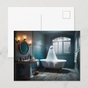 Carte Postale Drôle fantôme d'Halloween dans les toilettes de la