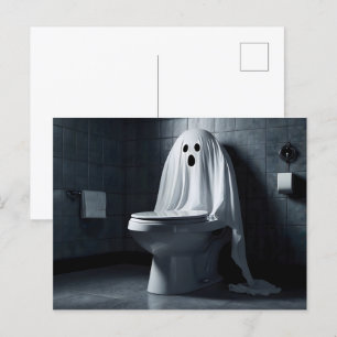 Carte Postale Drôle fantôme d'Halloween dans les toilettes de la