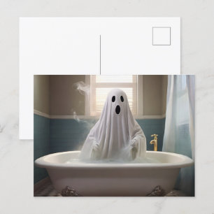 Carte Postale Drôle fantôme d'Halloween dans les toilettes de la