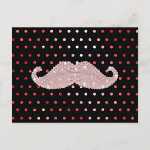 Carte Postale Drôle fille rose boule Moustache Motif Pois