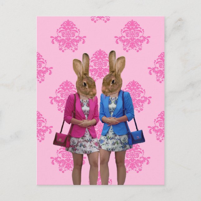 Carte Postale Drôle filles lapin allant faire des courses (Devant)