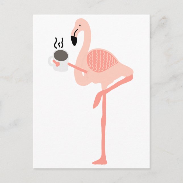 Carte Postale Drôle Flamant rose rose Boire Café (Devant)