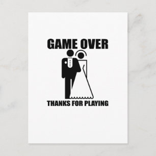 Carte Postale Drôle, "Game Over" design Mariage
