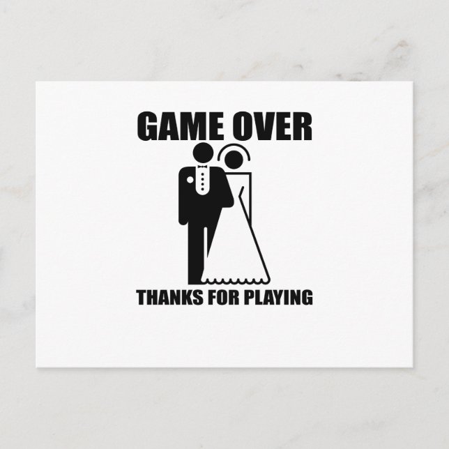 Carte Postale Drôle, "Game Over" design Mariage (Devant)