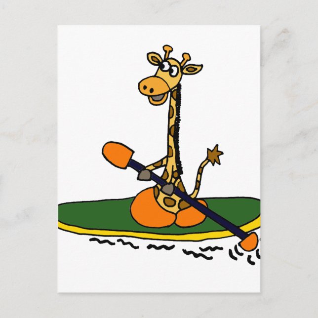 Carte Postale Drôle Giraffe à Kayak (Devant)