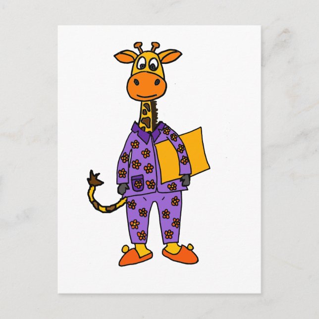 Carte Postale Drôle Giraffe i Pyjamas avec dessin Coussin (Devant)