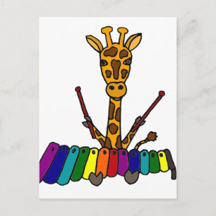 Carte Postale Drôle Giraffe Jouer Xylophone Cartoon