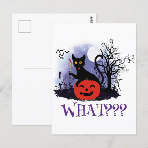 Carte Postale Drôle Halloween Bewitched Chat noir Quoi?