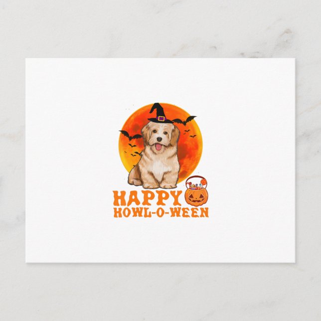Carte Postale Drôle Halloween Chien Havanais Happy (Devant)