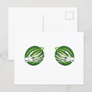 Carte Postale Drôle Halloween Squelette mains tenant Melons