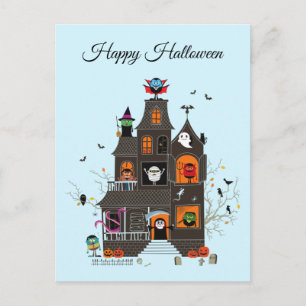 Carte Postale Drôle Happy Halloween Haunted House People