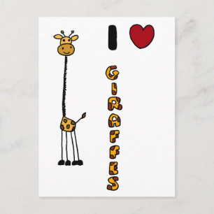 Carte Postale Drôle I Love Giraffes dessin animé