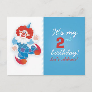 Carte Postale drôle invitation d'anniversaire de clown bleu