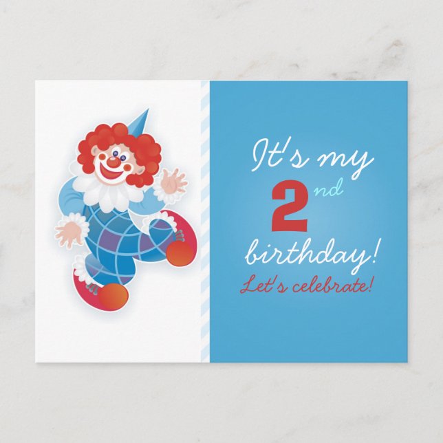 Carte Postale drôle invitation d'anniversaire de clown bleu (Devant)