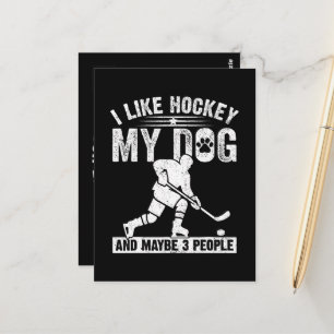 Carte Postale Drôle J'aime le hockey Mon chien et peut-être 3 pe