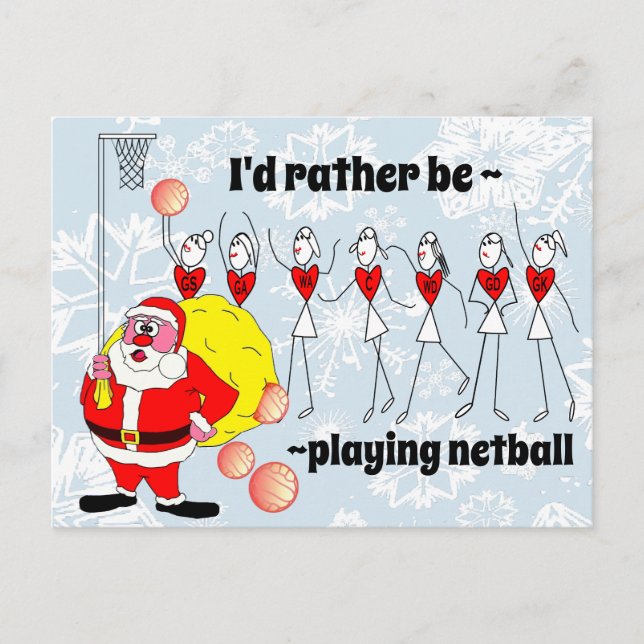 Carte Postale Drôle, je préfère jouer au Netball Noël (Devant)