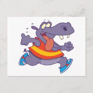 Carte Postale drôle jogging hippo runner dessin animé