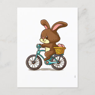 Carte Postale Drôle lapin Brown équitation Bicycle dessin animé