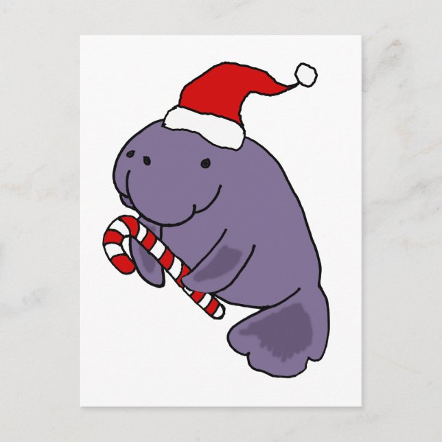 Carte Postale Drôle Manatee à Santa Hat Caricature de Noël (Devant)