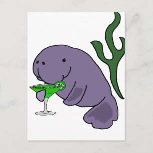 Carte Postale Drôle Manatee Boire Margarita Cartoon