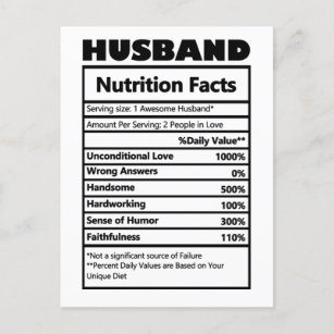 Carte Postale Drôle Mari Nutrition Facts Plaisanteries