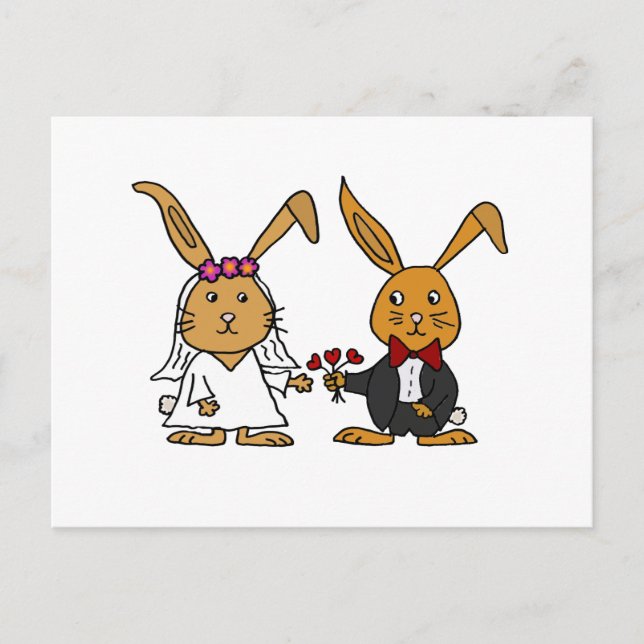 Carte Postale Drôle mariée et chambre Brown lapin Mariage dessin (Devant)