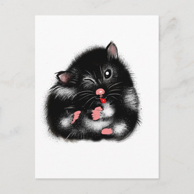 Carte Postale Drôle mignon noir blanc hamster de la syrie cadeau (Devant)