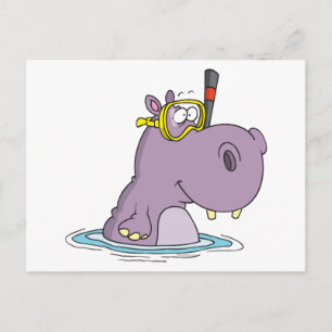 Carte Postale drôle mignon snorkeling nage hippo