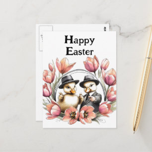 Carte Postale Drôle mignon Vintage Canettes de Pâques en costume