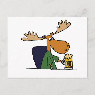 Carte Postale Drôle Moose Boire Bière Cartoon