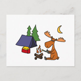 Carte Postale Drôle Moose Camping Cartoon