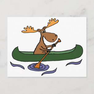Carte Postale Drôle Moose Canoeing Cartoon