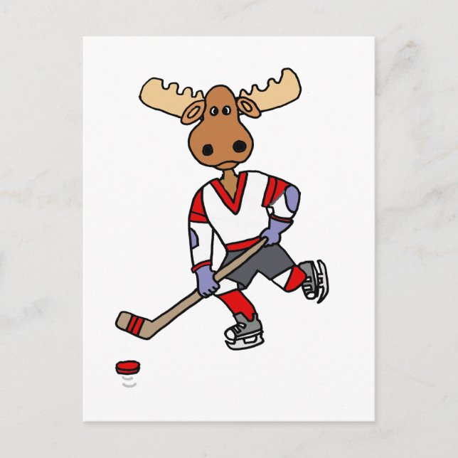 Carte Postale Drôle Moose Jouer Cartoon De Hockey Sur Glace (Devant)