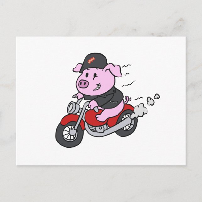 Carte Postale Drôle moto conduite de porc | choisir la couleur a (Devant)