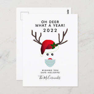 Carte Postale Drôle Noël 2021 Covid Visage Reindeer