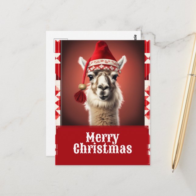 Carte Postale Drôle Noël Llama (Devant/Arrière en situation)